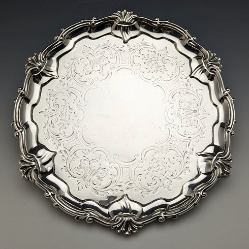 1861 年英國古董純銀 Salva 卡托盤直徑 23 公分 358 克 Edward & John Barnard